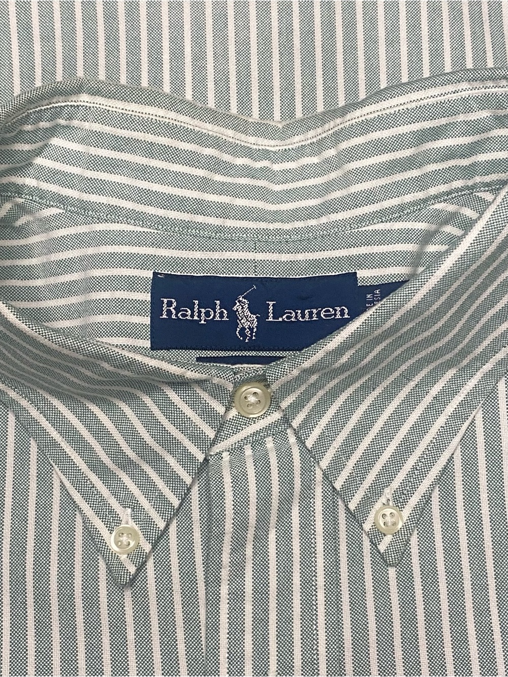 Ralph Lauren Striped Button Down Shirt Men XXL Green White Custom Fit Preppy